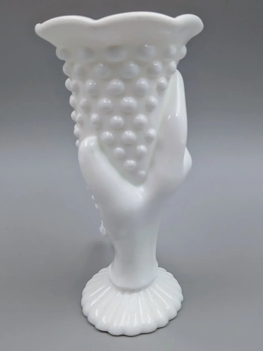 Fenton Hobnail Milk Glass Hand Cornucopia Vase – Vintage Art Glass Bud Holder